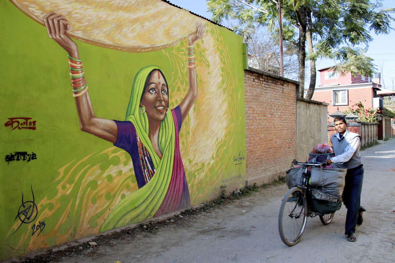 Wandmalereien in Lalitpur, einem Vorort von Kathmandu